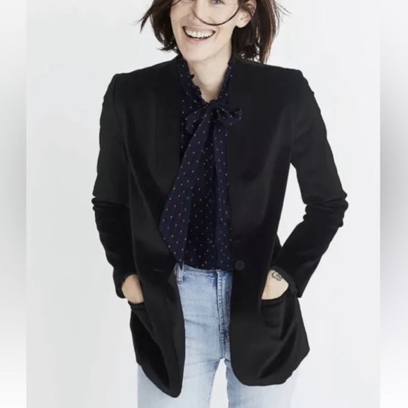 Madewell Blazer Womens 4 Black Velvet Office Career Business Dressy Outerwear - Picture 2 of 8